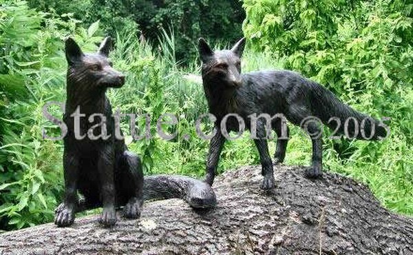 Fox Pair Bronze Sculptures